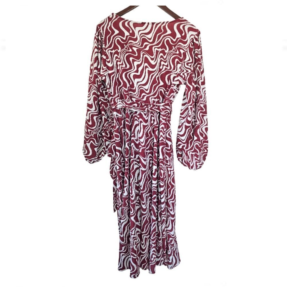 Ava & Viv Women's Plus Size 0X Faux Wrap Dress  Cranberry Swirl Long Sleeve Midi - Picture 3 of 6